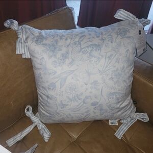 The My Texas House 20" Easter Blue Toile Bunny Printed Dutch Velvet Throw Pillow